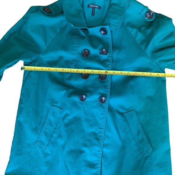 Daisy Fuentes Women's Green  Double-Breasted Trench Coat Size L lined - Picture 8 of 9